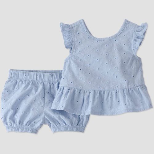 Little Planet by Carter's Baby Girls' Organic 2pc Floral Ruffle Woven Set - Blue 18M