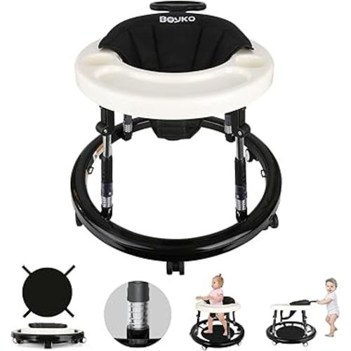 Baby Walker, Shockproof 10-Gear Height Adjustable Baby Walker with Wheels,Infant Toddler Walker with Foot Pads, Anti-Fall Baby Walker Activity Center Bouncer Combo for Boys Girls Babies 6-18 Months