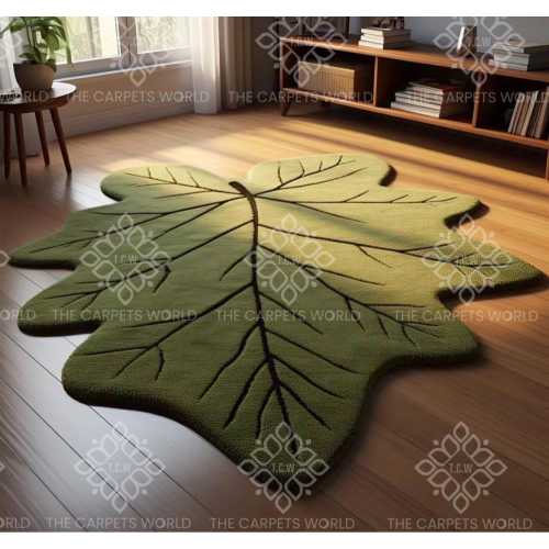 Verdant Maple Hand-Tufted Wool Rug Nature-Inspired Green Leaf Shaped Floor Covering Rug 5x8 Handmade Custom Area Rug For Bedroom Nursery Rug