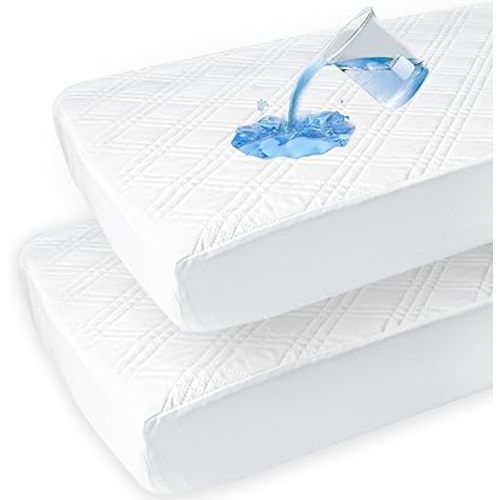 david's kids Waterproof Crib Mattress Protector 2 Pack, Ultra Soft Breathable Crib Mattress Pad Cover for Boys Girls Neutral, Fit Standard Crib Mattress and Toddler Mattresses, White