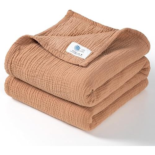 Lulu moon Muslin Baby Blanket Quilt - Crib Blanket for Toddlers 47"× 47" Caramel