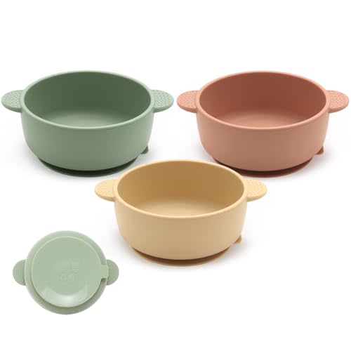 Eascrozn 3 Pack Baby Bowls, Suction Bowls for Baby and Toddlers, BPA Free Food Grade Silicone Bowl Feeding Supplies, Dishwasher and Microwave Safe, Multicolor