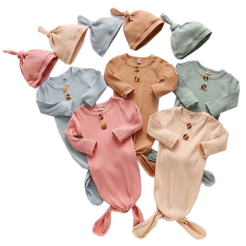 ENFLASH Cotton Swaddle Sleep Sacks for Newborn Baby Blanket Wrap with Hat,Boy Girl Knotted Sleeping Bag