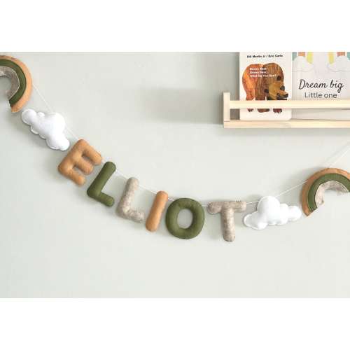 Custom Name Banner, Custom Name Garland, Rainbow and Clouds Name Banner, Felt Baby Name Banner, Nursery Decor, Newborn Gift, Baby Shower