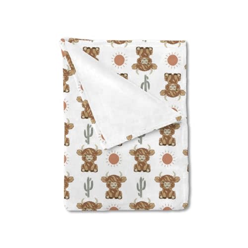 HawSkgFub Highland Cow Boho Cactus Sun Baby Blanket Boy Girl Gift Neutral, Western Hyland Cattle Flannel Fleece Nursery Bed Blankets, Soft Lightweight Newborn Infant Toddler Kids Crib Bedding 30 x 40