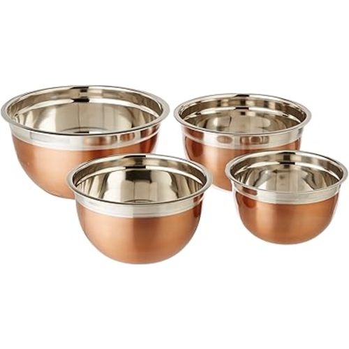 ExcelSteel Mixing Bowl Set, 1.5QT+2.5QT+3QT+5QT, Copper Stainless Steel