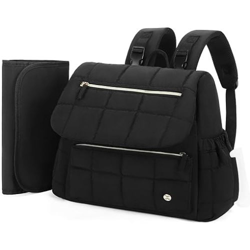 Telena Diaper Bag Backpack Puffer Baby Diaper Bag with Insulated Pockets Travel Small Diaper Backpack with Changing Pad, Black