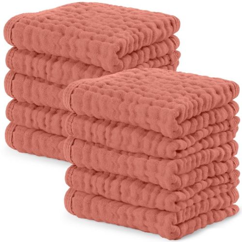 Comfy Cubs Muslin Baby Washcloths 10 Pack - Soft Large 10"x10" 6-Layer Absorbent Cotton - Dusty Rose