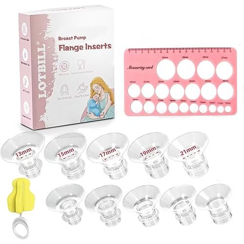Flange Insert 13/15/17/19/21mm 10PCS Compatible with Momcozy S12 Pro/S9 Pro/S12/S9/Medela/Spectra etc Wearable Breast Pump 24mm Flange/Shield, Reduce 24mm Tunnel Down to Correct Size
