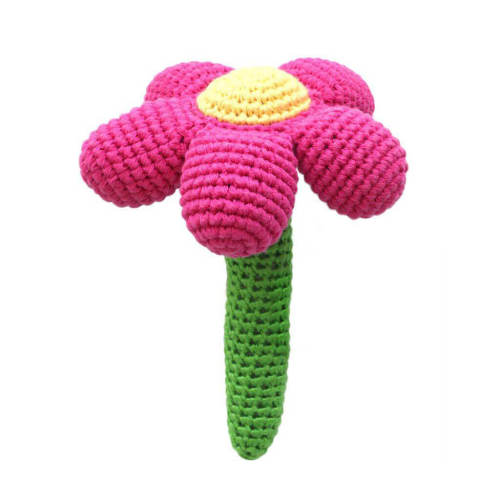 Crochet Stick Rattle Flower Magenta