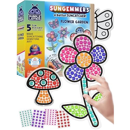 PURPLE LADYBUG SUNGEMMERS Suncatcher Gem Art for Kids - Fun Summer Activity for Ages 6-12, Birthday Gift for Girls 6-8, 8-12, Arts & Crafts Activities, Window Diamond Art Kit