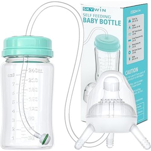 TidyFriend Self Feeding Baby Bottle 8oz Bottle Holder for Baby - Baby Bottle with Straw, Anti Colic, for Convenient Feeding (Green)