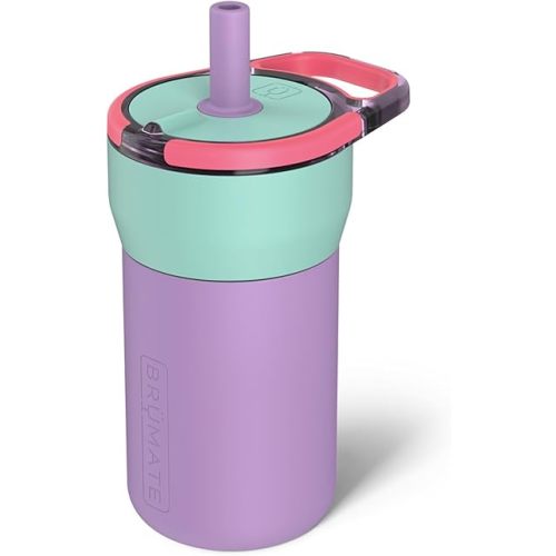 BrüMate Leap 12oz 100% Leakproof Kids Tumbler with Handle and Silicone Soft Straw | Drop Resistant Silicone Sleeve | For Kids 4+ | Insulated Stainless Steel | Cup Holder Friendly | 12oz (Stardust)