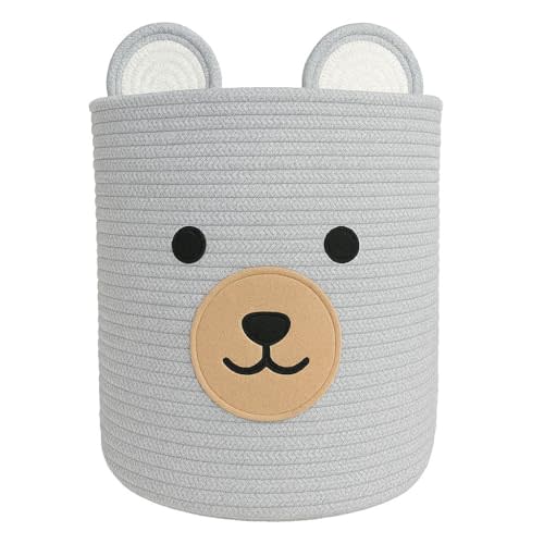 Bear Basket for Nursery, Baby Baskets for Storage, Baby Shower Baskets, Laundry Basket, Storage Hamper for Children Kids Toy Plant Indoor Corner (Light Grey)