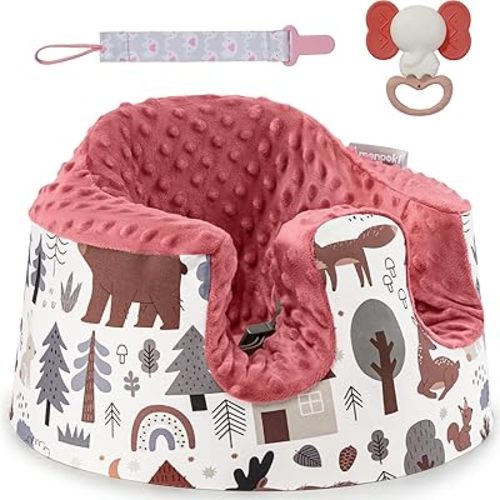 Seat Cover Compatible with Bumbo Floor Seat Only, w/Pacifier Clips & Safe Teething Toys,Breathable Baby Bumbo Seat Cover,Soft Bumbo Floor Seat Cover for Baby Girl Boy, Excluding Pacifier(Red)