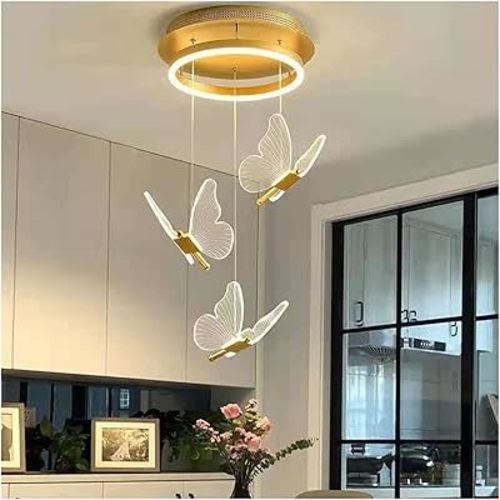 Ceiling Lamp 3 Lights, LED Butterfly Pendant Lights, Chandelier for Children's Room, Kitchen Island Over Sink Hanging Lamp, Girl Bedside Light Luxury Pendant Light Fixtures ( Color : Onecolor ) (White
