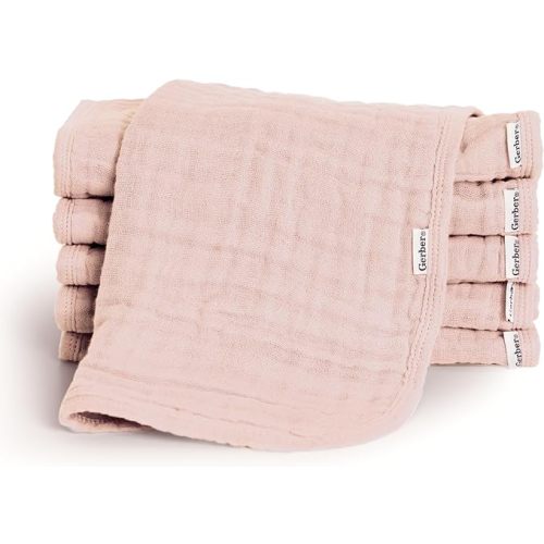 Gerber Baby Unisex Muslin Burp Cloths 6-Pack, Pink, Large Size 20" x 10"