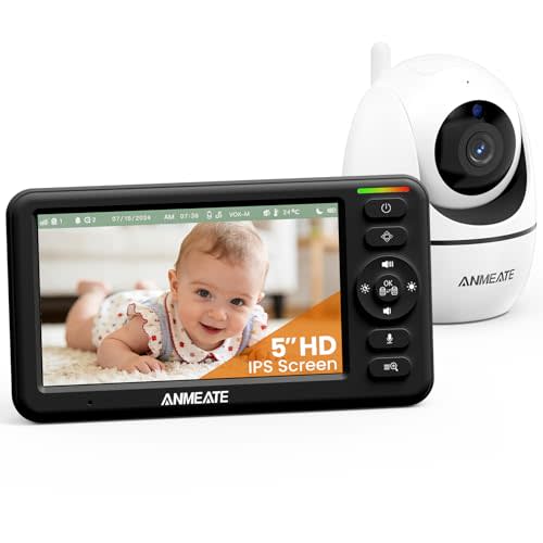 Baby Monitor with Camera and Audio – 720P Baby Camera No WiFi, 5" HD Display,Remote Pan& Tilt& Zoom, 48 Hours Battery Life, HD Night Vision, Two-Way Talk, Lullabies, Thermal Monitor, 1000ft Range