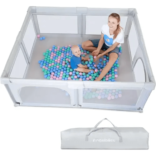 ANGELBLISS Baby Playpen, Extra Large Playard, Indoor & Outdoor Kids Activity Center with Anti-Slip Base, Sturdy Safety Play Yard with Breathable Mesh, Kid's Fence for Infants Toddlers(Grey,79”x71”)