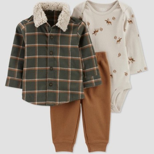Carter's Just One You®️ Baby Boys' Plaid Shacket & Bottom Set - Brown, Size: 9M