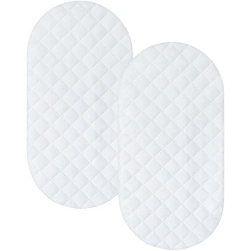 Bassinet Mattress Pad Cover 2 Pack Quilted Bassinet Mattress Protector Waterproof Bassinet Sheets (32"x17") for Boys & Girls, Fit for Hourglass/Oval Bassinet Mattress, White