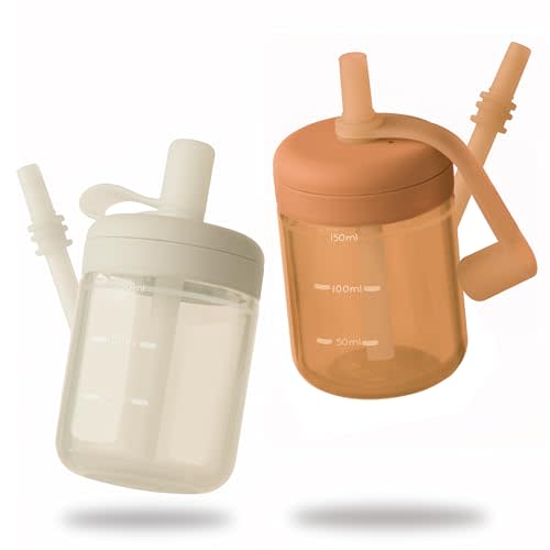 Moonkie Baby Straw cup | Silicone Toddler Sippy Cup Training Cup with Straw Lid | BPA-Free Drop-Proof Baby Cup | Baby Led Weaning | 6 Months+, 5 oz, 2pack