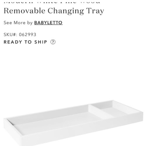 Babyletto Lolly White Pine Wood Universal Wide Removable Changing Tray