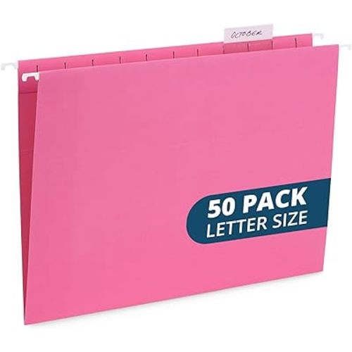 Blue Summit Hanging File Folders, Letter Size, Pink, Great for Organizing and Easy File Storage, 50 Per Box