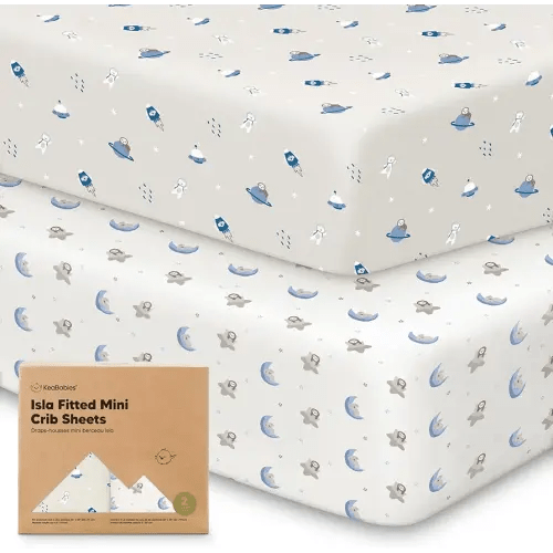 Pack and Play Sheets Fitted - 2-Pack Mini Crib Sheets for Pack N Play Mattress 38x26, Soft & Cozy, Neutral Toddler Playard Bedding, Snug Fitted Mini Baby Crib Mattress Cover Boy, Girl (Cosmo)