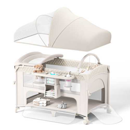 Rebrilliant 4-in-1 Convertible Baby Playard with Bassinet Bedside Sleeper, Changing Table & Mosquito Net | Wayfair