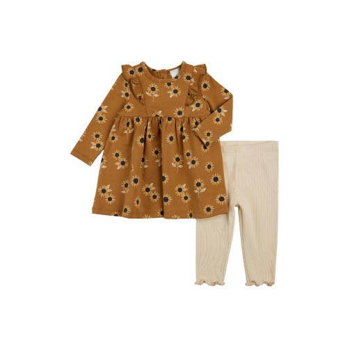 Sunflower Print Cotton Dress & Leggings Set, 6M