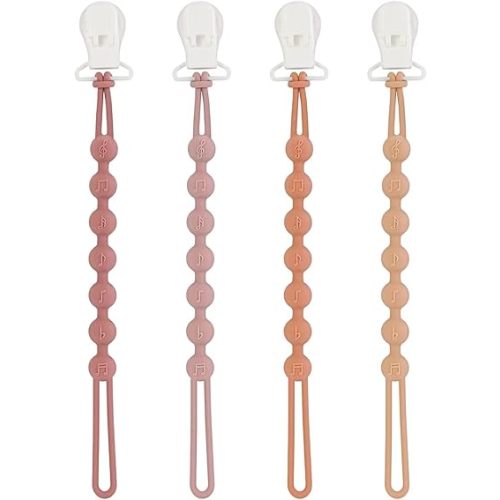 Pacifier Clips for Baby Boys Girl - 100% Food Grade Silicone, One Piece Pacifier Clip Holder, Pack of 4 Paci Clip Soothe Baby Binky Holder for Shower Birthday Gift - B