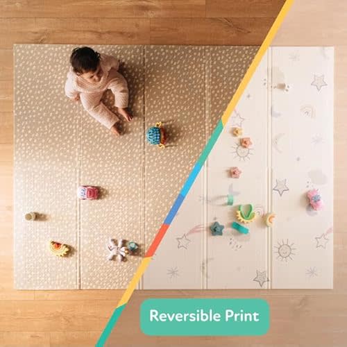 Nuby Reversible Baby Floor Mat - Foldable and Lightweight Baby Play Mat for Floor - Easy Storage and Travel - Stars and Sky