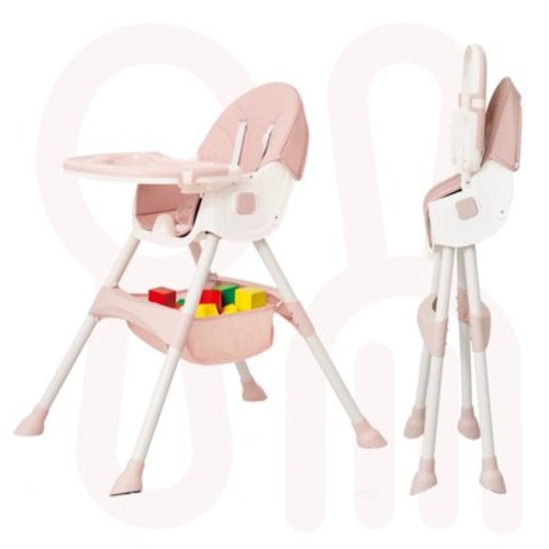 Aprpink 6-in-1 Baby Convertible High Chair with 5-Point PU Safety Harness, Pink Striped, 1 Piece