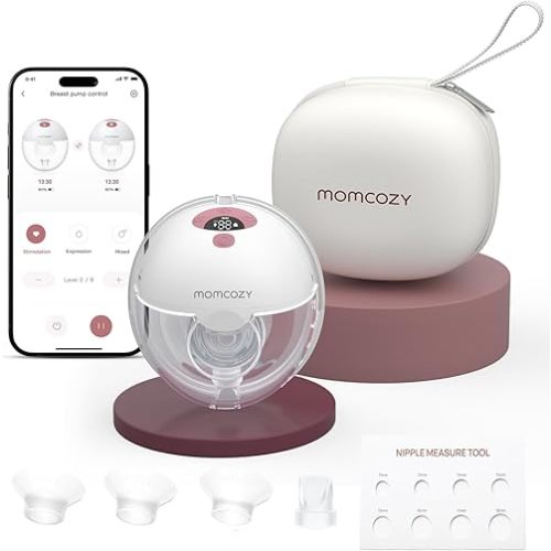 Momcozy M5 Smart APP Controlled Wearable Breast Pump, Hands-Free Wireless Electric Pump, 3 Modes 9 Suction Levels, BPA-Free, Portable Lightweight, 24mm Flange, 1-Pack Cozy Red