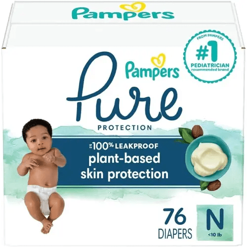 Pampers Pure Protection Diapers Newborn - Size 0, 76 Count, Hypoallergenic Premium Disposable Baby Diapers