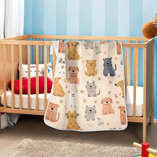 Hipster Footprint Baby Blankets for Boys Girls Cute Dogs Cats Paw Soft Warm Cozy Toddler Blanket Small Lightweight Baby Blanket for Crib, Stroller, Travel and Bed Baby Shower Gifts 30x40 Inch