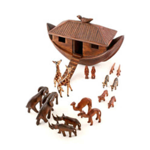 African Hand Carved Wooden Noah's Ark with Animals