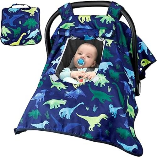 Carseat Cover Boy, Winter Baby Carseat Seat Cover, Carseat Canopy Cozy & Warm Cover with Peep Windows, Blue Dinosaur Stuff