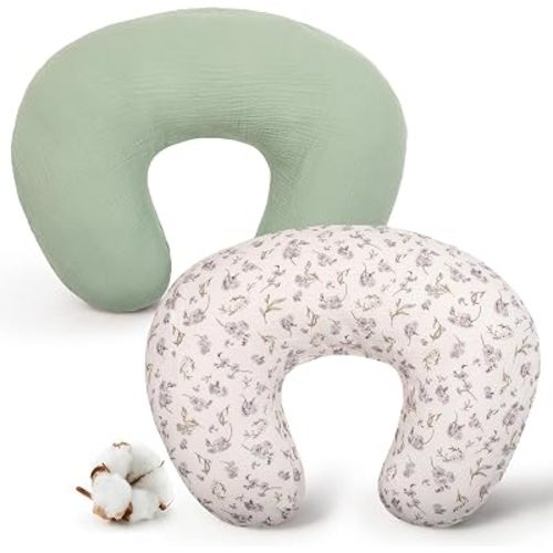 FUNUPUP Muslin Nursing Pillow Cover Replacement, Green&Leaves