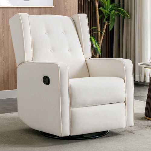 Swivel Rocker Recliner Chair, Nursery Glider, Manual Recline, White
