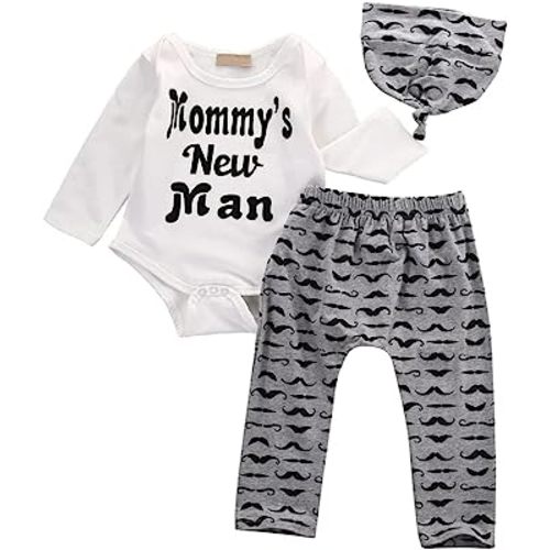 Newborn Infant Baby Clothes Long Sleeve Romper + Pants + Hat 3PCS Outfits Set