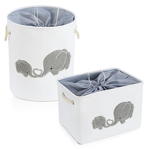 INough 2 pack Storage Baskets, Baby Hamper for Nursery Boy, Baby Laundry Basket for Boy, Elephant Laundry Basket for Baby Nursery Large Elephant Basket for Baby Nursery, Hamper for Boy, Elephant Decor
