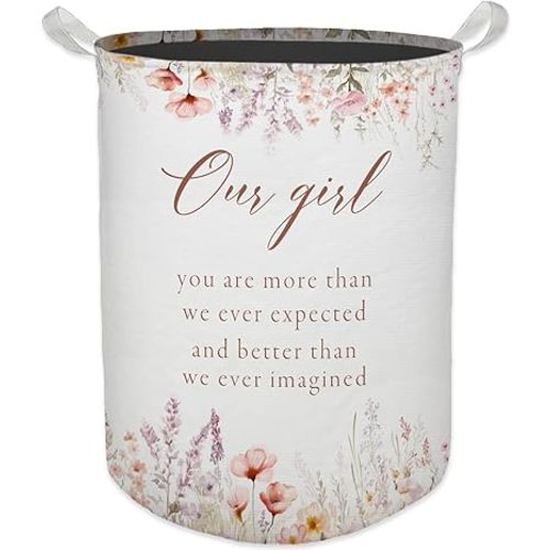 Baby Girl Laundry Basket, Boho Floral Wildflower Waterproof Collapsible Laundry Hamper Dirty Clothes Storage Toy Bin Organizer for Toddler Girls Room Nursery Bedroom Bathroom Kids Room