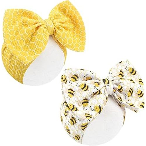 YanJie 7'' 2Pcs Bee Baby Bows for Girls Yellow Headbands for Infant Toddlers Summer Hair Bow Accessories Stripe Outfits for Girl Baby Hair Accessory Gift