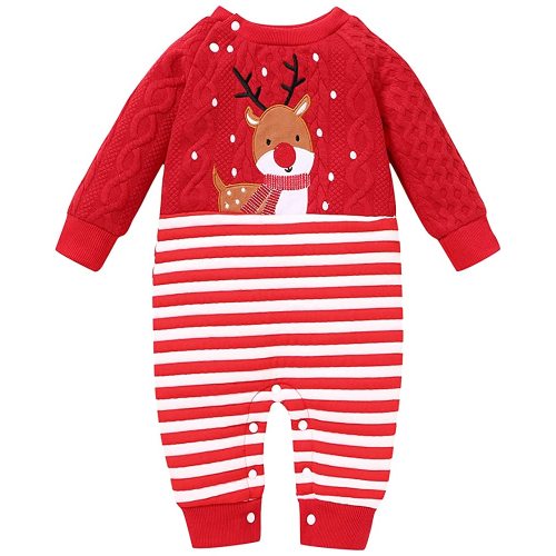 Infant Newborn Baby Christmas Outfit Stripe Bodysuit Winter Onesies for Boys Girls Romper Clothing Set