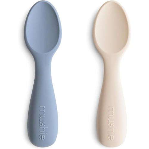mushie Silicone Toddler Starter Spoons | 2 Pack (Tradewinds/Shifting Sand)