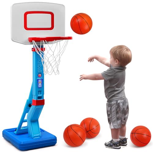 SUPER JOY Toddler Basketball Hoop - Height Adjustable Kids Hoop for Indoor & Outdoor Play - Portable Mini Basketball Goal for Poolside- Game Sport Toy for Boys & Girls Age 1 2 3 4 5
