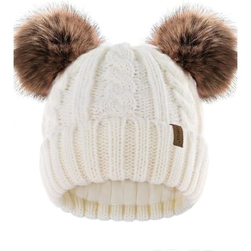 FURTALK Toddler Warm Winter Hat Kids Baby Knitted Soft Beanie with Double Faux Fur Pom Poms for Girls Boys