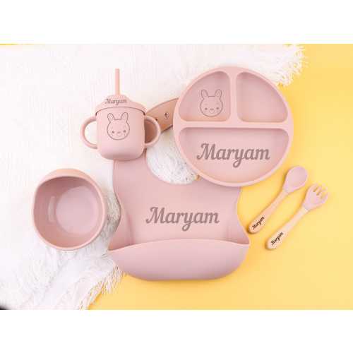 Personalised Silicone Weaning Set,Custom Baby Plate,Cartoon Weaning Set for Toddler Baby Kids,Feeding Set with Name,Baby Shower Gift